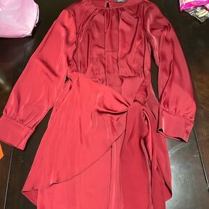 Red silky dress with tie front